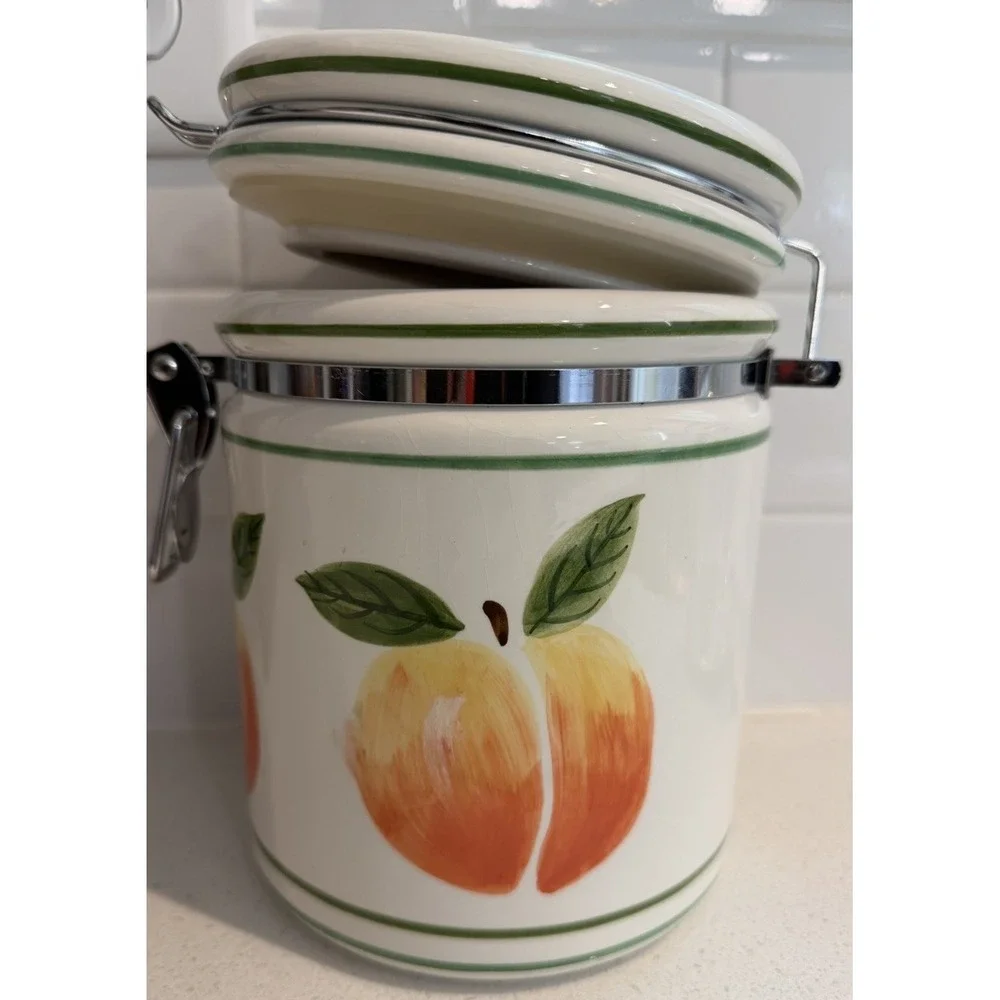 Vintage Verona Designs Peach Design Ceramic Canister 7